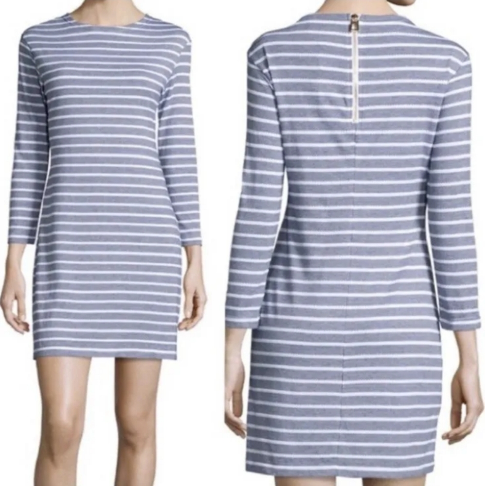 Sail To Sable Blue & White Striped Preppy Coastal Lakehouse Knit Dress Size M